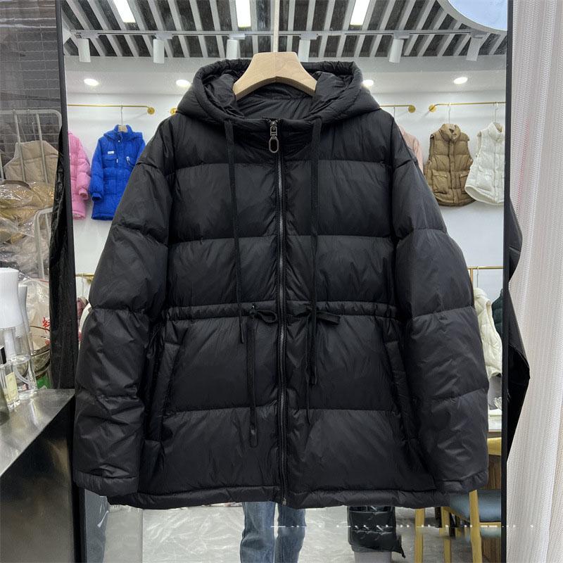 

Schinteon Женская белая куртка-пуховик с капюшоном, теплая осенне-зимняя верхняя одежда, однотонное простое пальто на шнурке в корейском стиле, новинка L чёрный