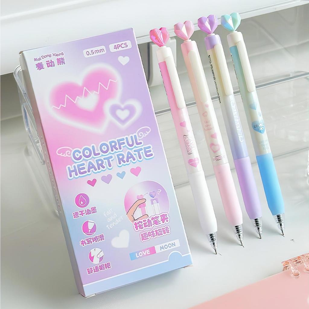 4pcs Colorful Heart Gel Pens Set Dream 0.5mm Ballpoint Black Color Ink for Writing School