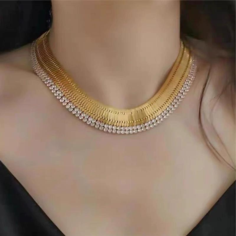 Exaggerated Personalized Wide Version Watch Strap Chain Diamond Necklace Light Luxury Elegant Neckchain Trendy Women Jewelry