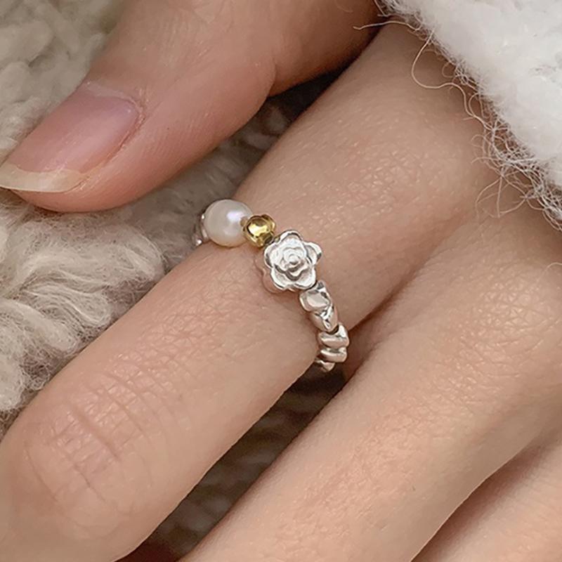 foxanry Pearl Ring For Women Girls New Fashion Creative Flower Geometric Birthday Jewelry Accessories Gifts