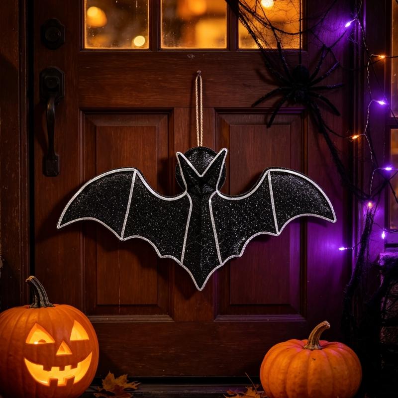 Metal Bat Halloween Decoration Hanging Accent with Loop for Entryway Party Table Display and Home Window Indoor Use