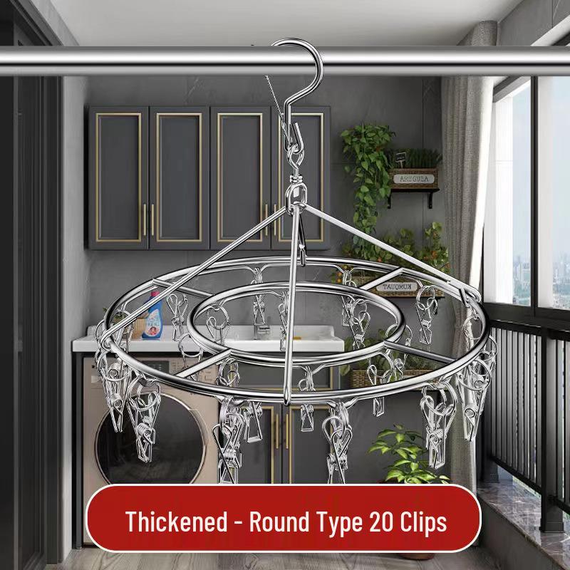 Rotating Stainless Steel Sock Drying Rack with Anti-Drop Pegs for Home and Dormitory Use