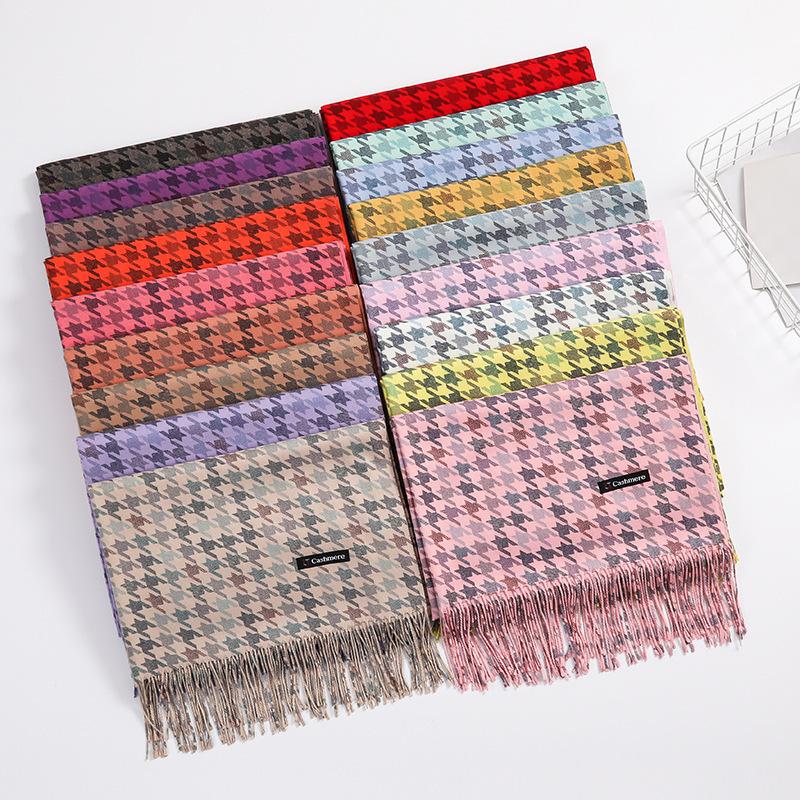 Cashmere Scarf Women's Winter Warm Fringed Shawl Men's Autumn and Winter Wool Scarf Imitation Cashmere Houndstooth Scarf