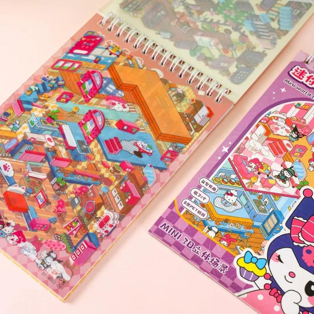 New Sanrio Cartoon Miniature Scene Set Landscape Building Stickers Fun For Kids Stress Relief 3D Stickers Journal Decoration