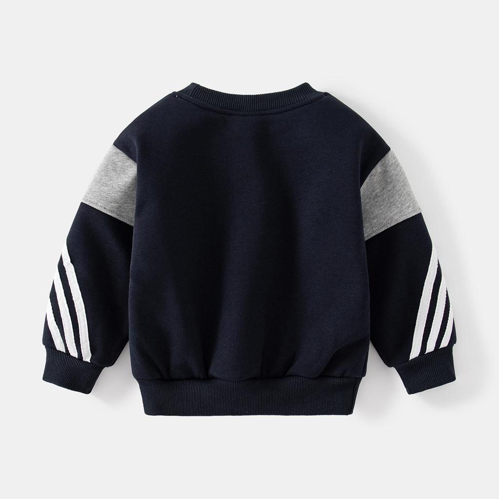 Autumn and winter boys round neck cartoon printed long-sleeved sweater, casual white striped warm pullover sweater