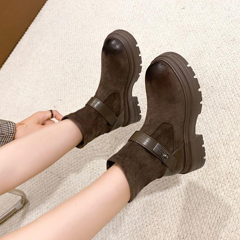 Thick-soled heightening suede thin boots elastic boots women's 2025 autumn new retro wind wipe head British style Martin boots