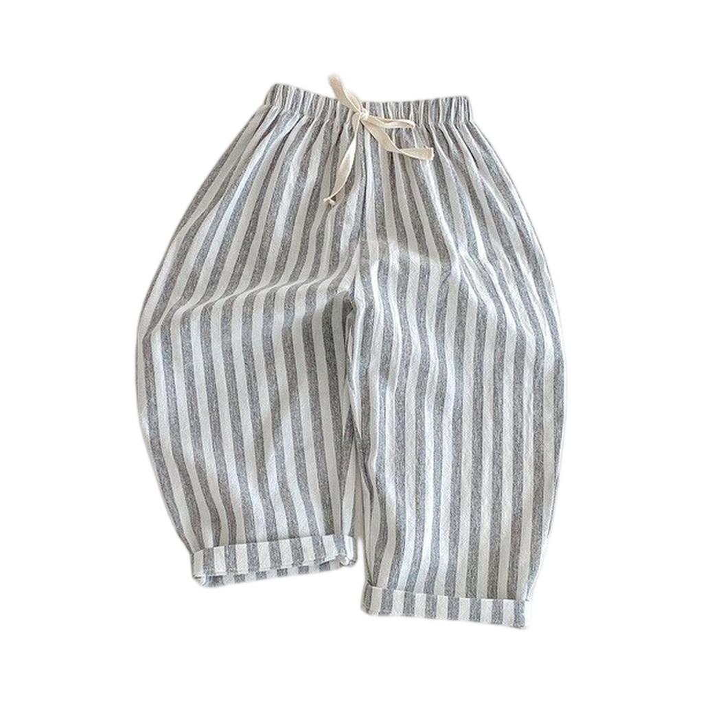 Kids' Striped Drawstring Pants - Linen Cotton Loose Fit Trousers
