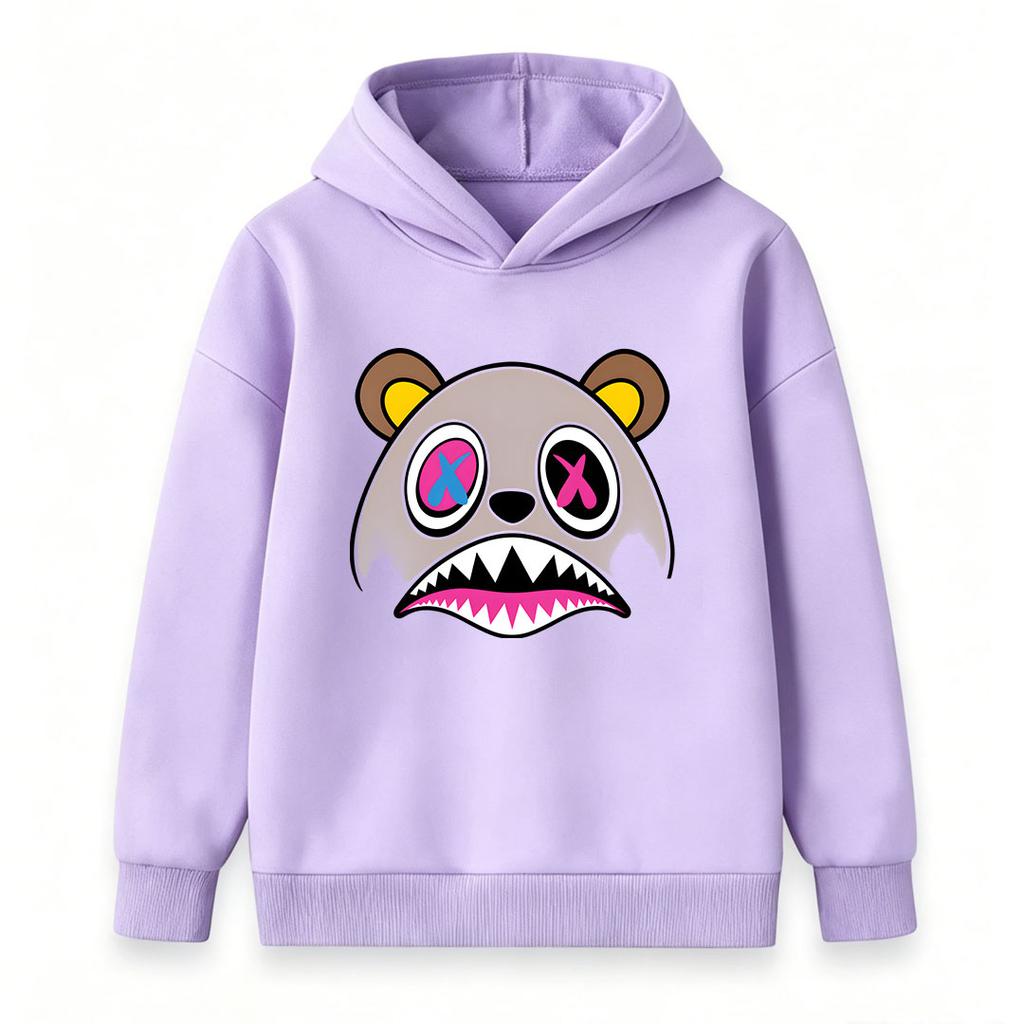 Kids Boys Girls Cute Cartoon Bear Graphic Pullover Hoodie, Cool X Eye Angry Bear Print Long Sleeve Casual Sweatshirt for Daily Wear Party Street