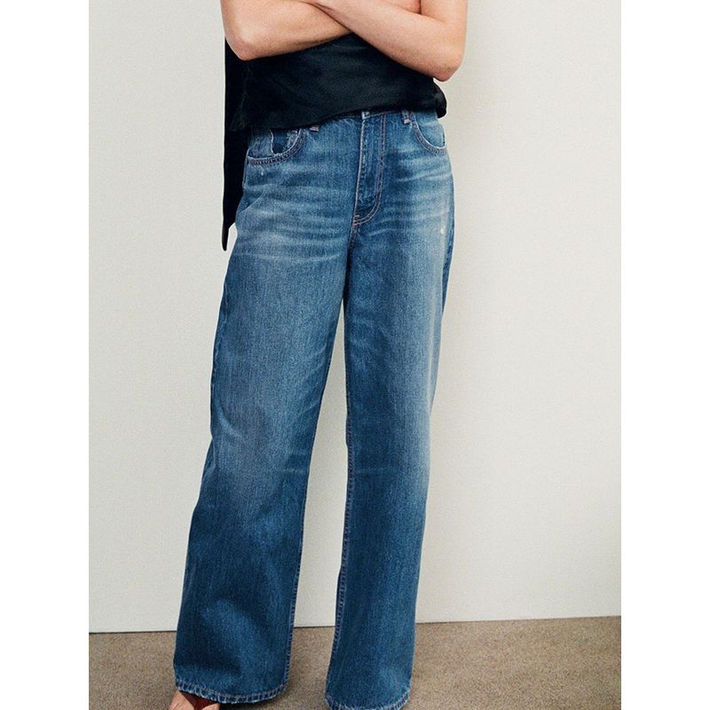 Za2025 Autumn New Women clothes Versatile Slimming Ripped Decoration Fashion High Waist Baggy jeans 8727010