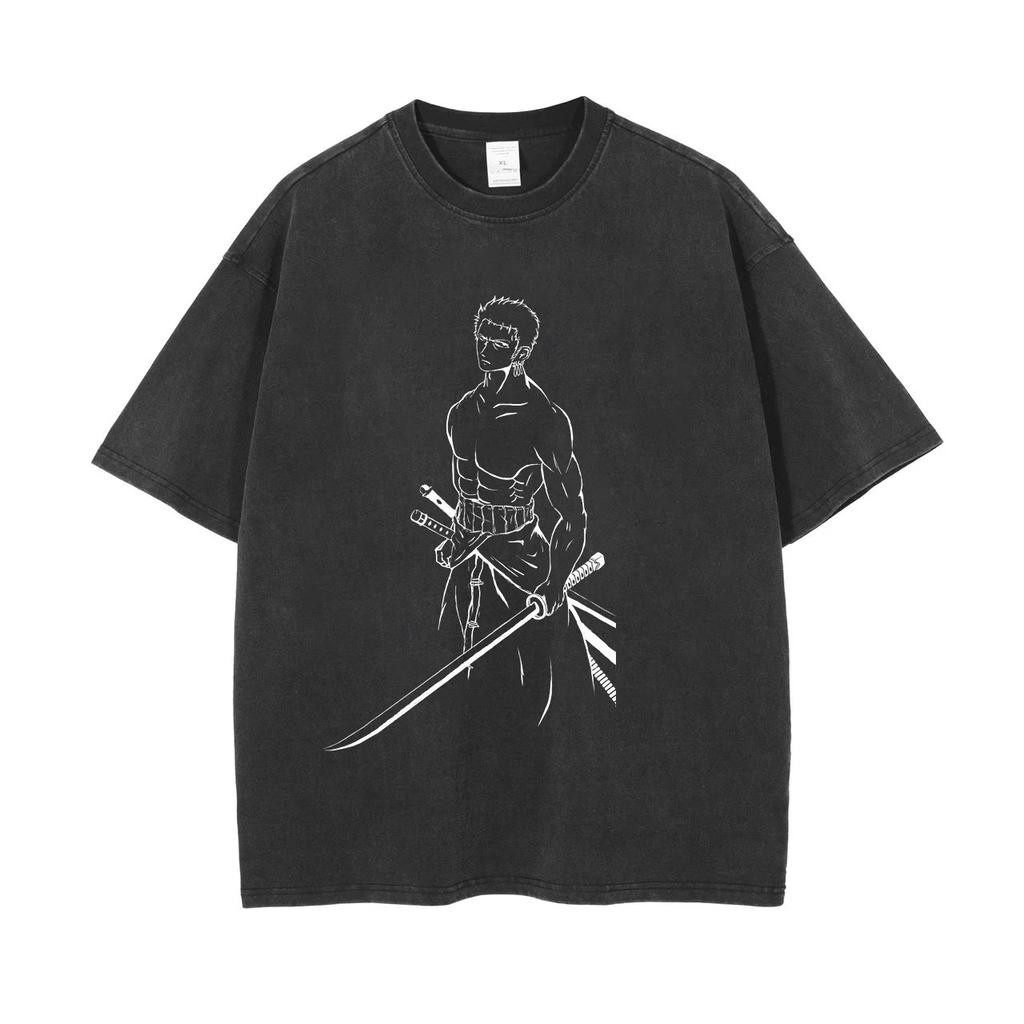 Harajuku Fashion Vintage TShirt Japanese ONE PIECE Anime Graphic Oversize T Shirt Washed Tshirt Men Summer Cotton Tops Tees