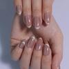 Short Almond Cat Eye French Smile Line Press-On Nails - 32 Pieces