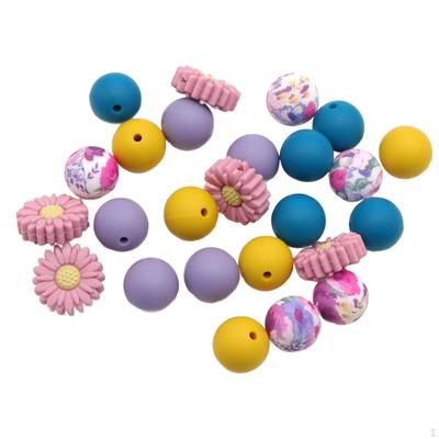 25Pcs Silicone Beads Daisy Jewelry Making with Hole Gifts Round Loose for