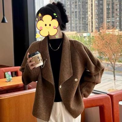 Dámský oboustranný vlněný kabát, Luxusní podzimní a zimní oboustranný vlněný kabát, Krátký kabát ve stylu saka, Kabát pro drobné ženy