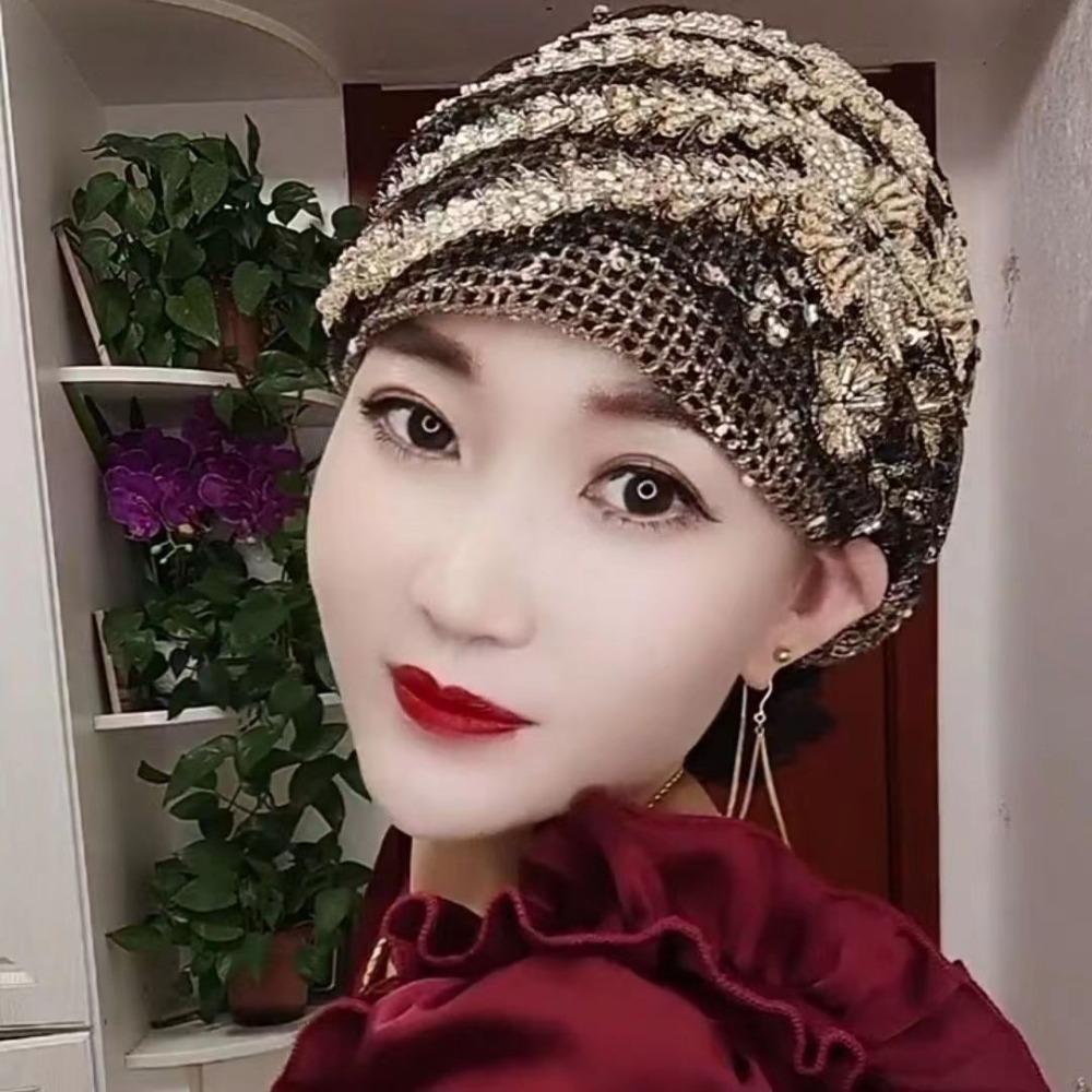 Rhinestone Summer Thin Headscarf Flower Islamic Under Scarf Fashion Lace Turban Hats  Girls