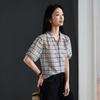SOFSIL Women's Retro Plaid Short Sleeve Button-Up Shirt