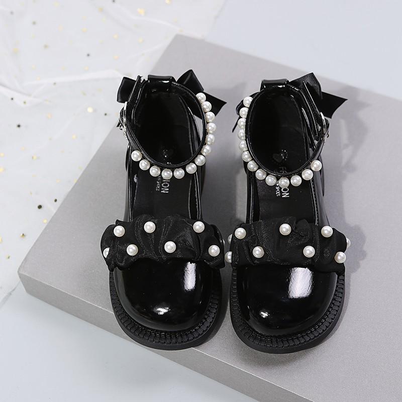 

Kids Pearl Bow Decor Beige Non Slip Mary Jane Shoes 26 чорний