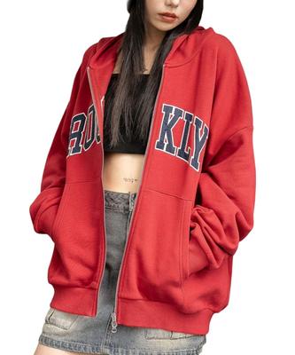 WEGO Graphic Big Zip Size Red Women's Hoodie, Sweatshirt, Outerwear, Fall/Winter Clothing, Streetwear, Casual, Gift, School, F,