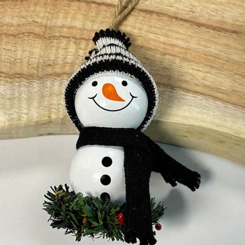 1Pc Christmas Wooden Bead Snowman Doll, Home Wall Hanging Ornament, Christmas Tree Wooden Pendant