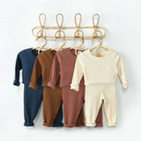 Spring & Autumn Kids' Pajamas: Solid Color High-Waist Long Johns Set for Small & Medium Children
