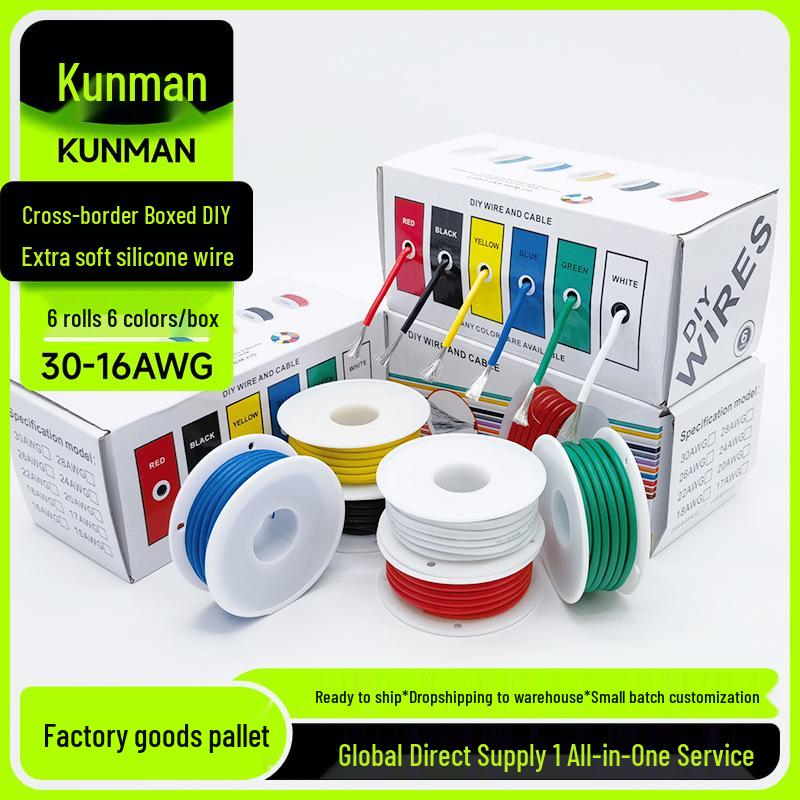 High-Temp Resistant Silicone Wire 30-16AWG for Robots and Drones, Extra Soft, 6-Roll Box