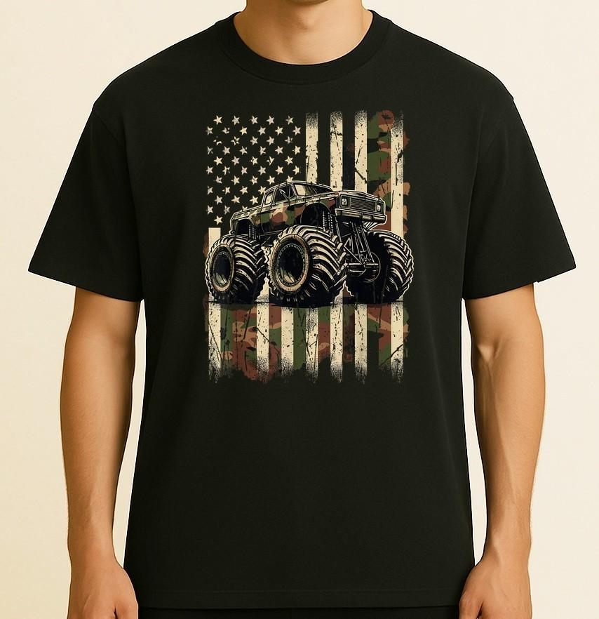 Monster Truck USA Flag 4th July  S-4XL Unisex T-Shirt XXL