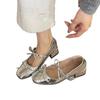 French bow light mouth red single shoes women's spring and autumn new retro fairy ballet thick heel Mary Jane small leather shoes