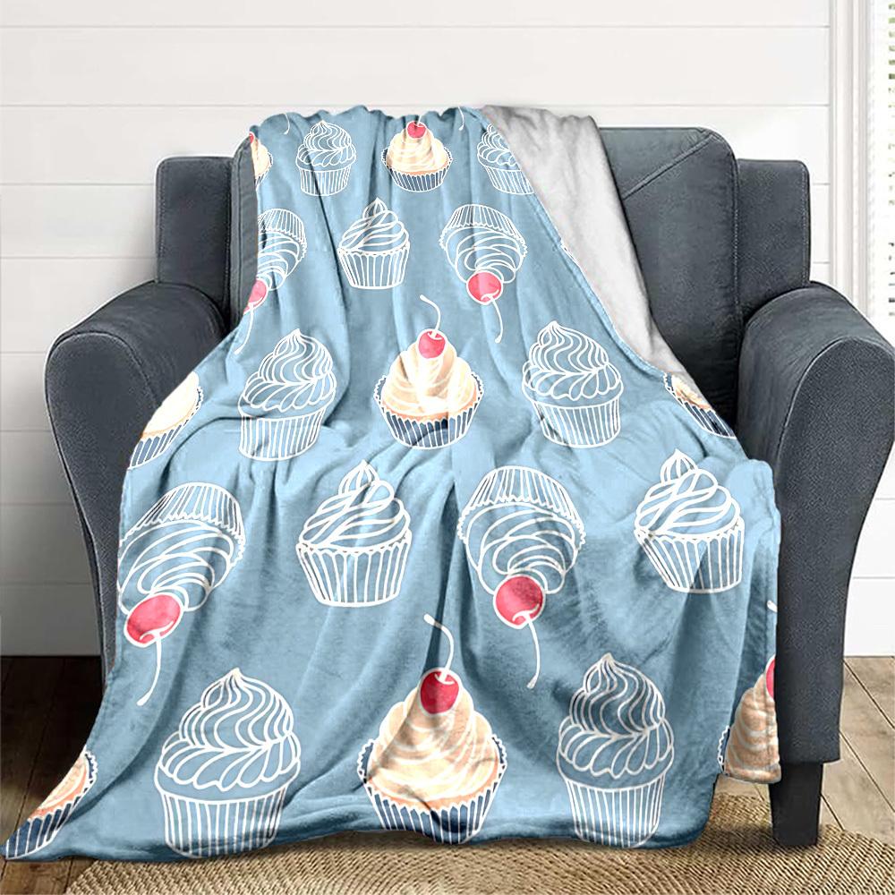 1pc Cupcake Cherry Lightweight Flannel Blanket, Comfortable and Warm Blanket, for Office and Camping Sofa Bed, Livingroom181