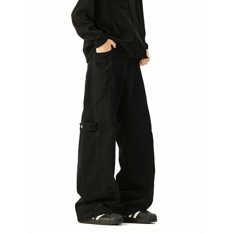 51 Hip-hop American Vintage Patchwork Cargo Jeans Men's and Women's Fashion Brand Cleanfit Simple Loose Wide-Leg Trousers