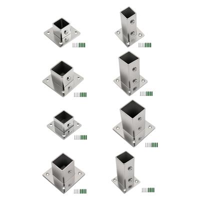 Square Tubing Post Base, Set of 4 Steel Mounts with Side Retaining Screw and Four Base-Plate Mounting Holes for Installation