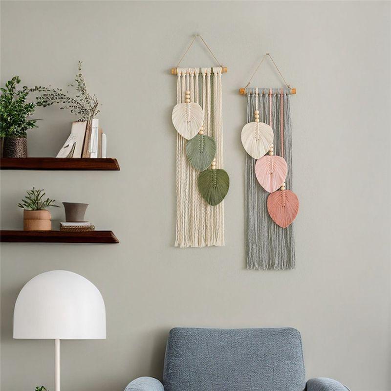 ABBY-Hand Woven Cotton Rope Leaf Tapestry Bohemian Home Wall Decor Room Wall Hanging