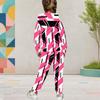 Girls Colorful Geometric Printed Hooded Long Sleeve Two Piece Pants Set Kangaroo Pocket Cuffed Pants