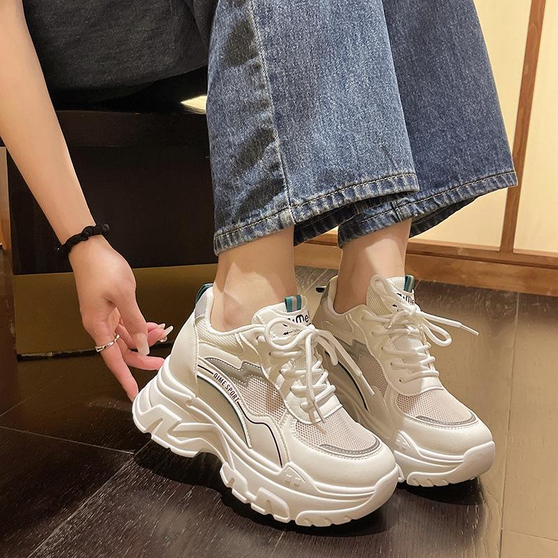 Inner height increase dad shoes women 2025 spring and summer new mesh breathable thick sole small light sports little white shoes tide