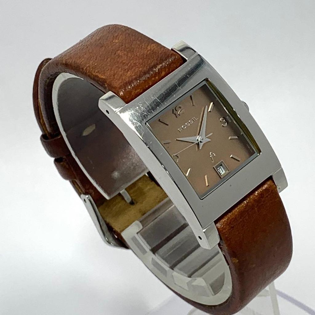 Used 420 [Battery Replaced and Cleaned] Working Item FOSSIL Women's Watch Fossil Brown Square Date Date Quartz Popular Vintage