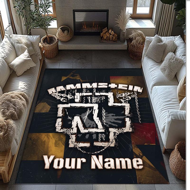 Rammstein Crystal Velvet Rug, Custom Name Text Personalized Non‑Slip Floor Mat for Home Decor Gift