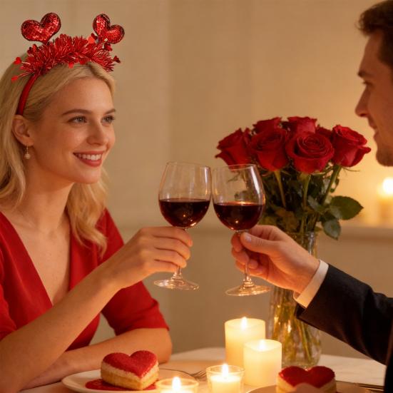 Hair Hoop Valentine Day Headband with 3D Heart Shape And Sparkling Sequins Party Versatile Hair Accessory