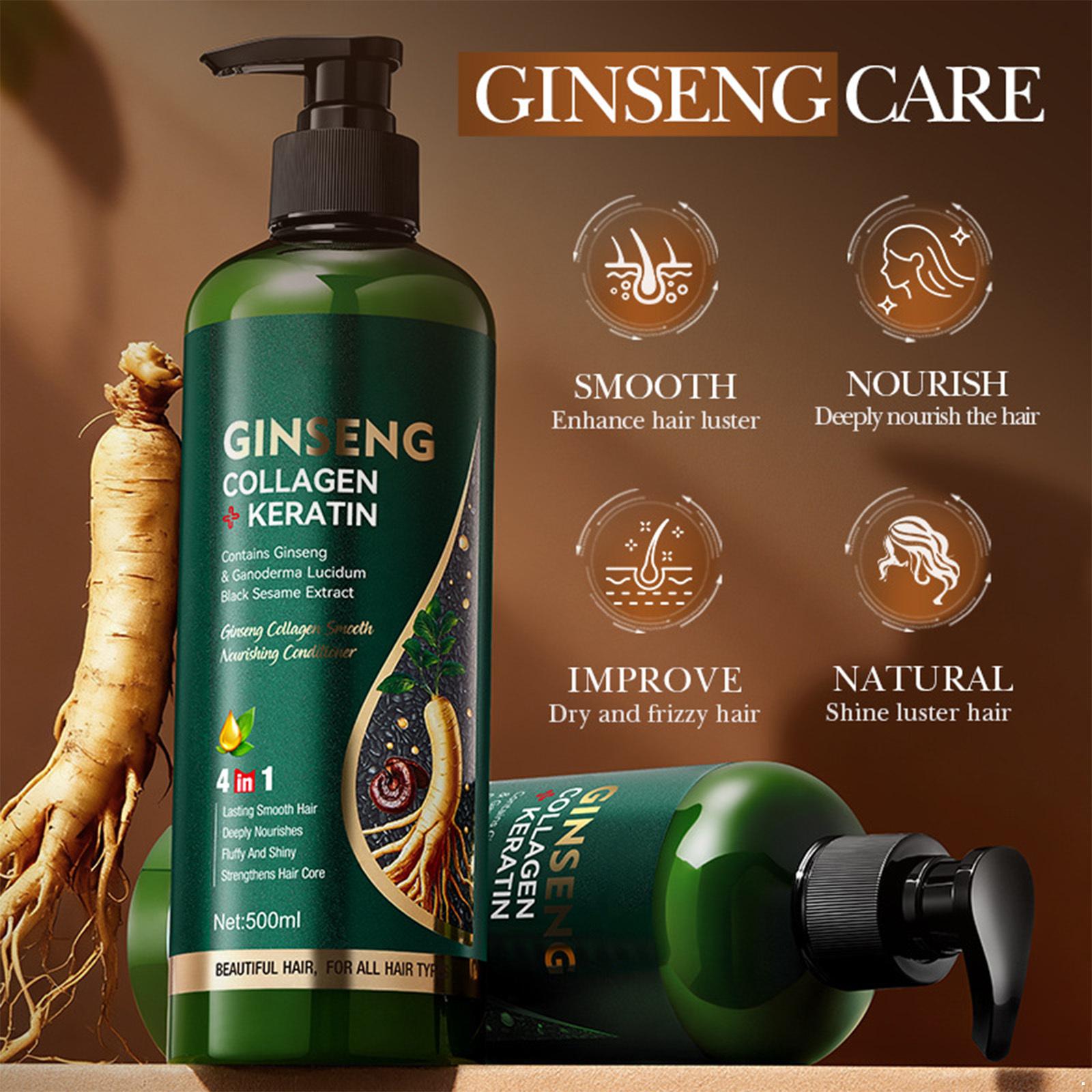 

1Pc 500ml Ginseng Keratin Collagen Hair Conditioner, Repairs Weak Hair, Boosts Smoothness, Adds Luster, Strengthening Mask One Size зелёный