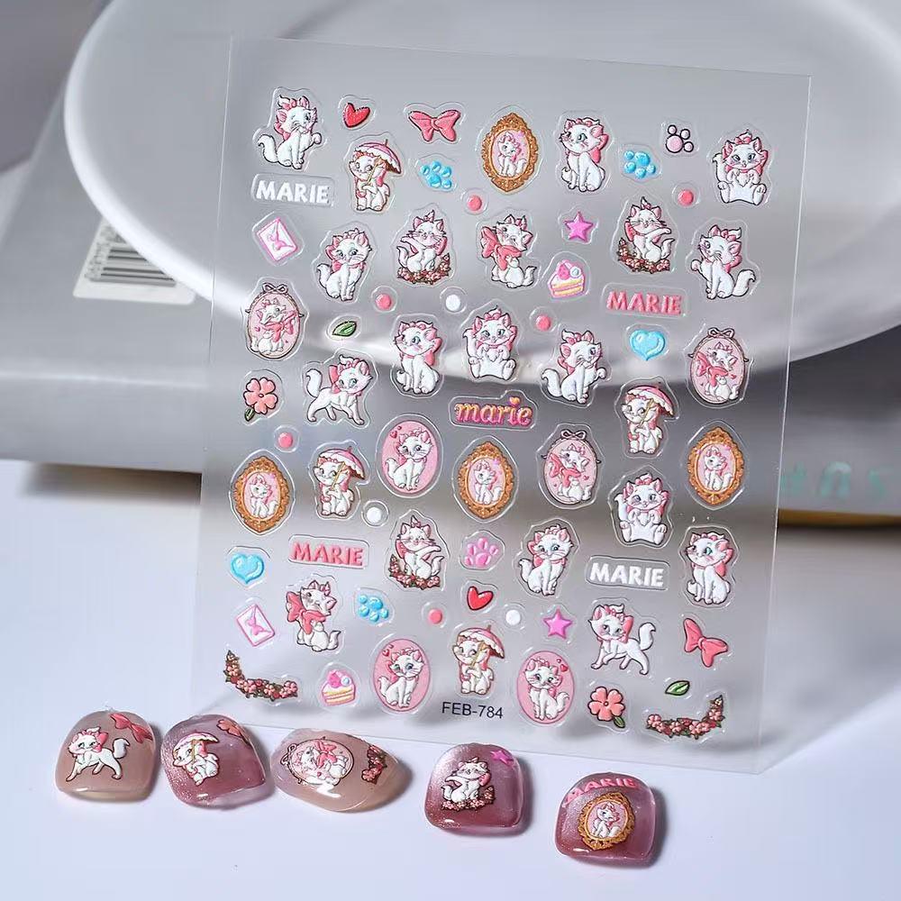 6D Embossed Stereo Sticker Book - Playful Cat Nail Art Stickers for Kids