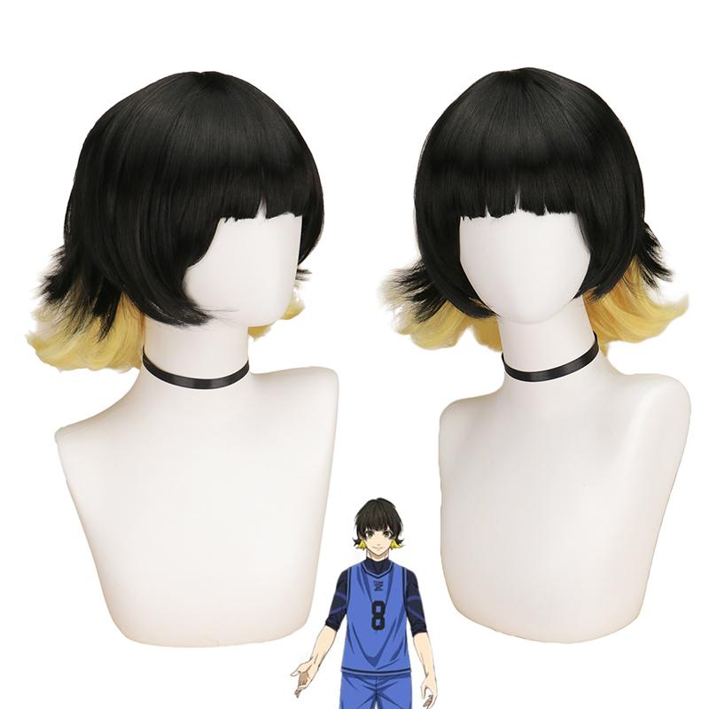 Bachira Meguru Pruik voor Cosplay Pruiken Komvormige Coupe Voetbalteam Hittebestendige Synthetische Pruiken voor Halloweenfeest#: One Size black