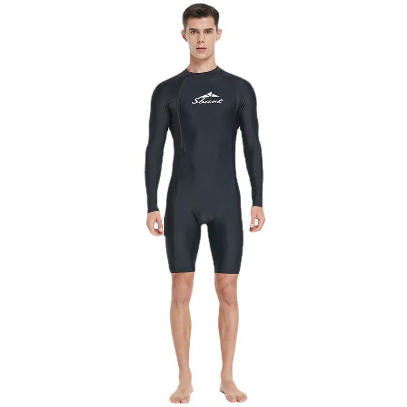 Shark Bart Men's Long-Sleeve Quick-Dry Sunscreen Nylon Swimsuit with Front Zipper