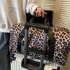 Large Capacity Leopard Print Travel Duffel Bag with Multiple Compartments, Shoe Compartment, Durable Nylon Casual Sports Gym Bag for Women