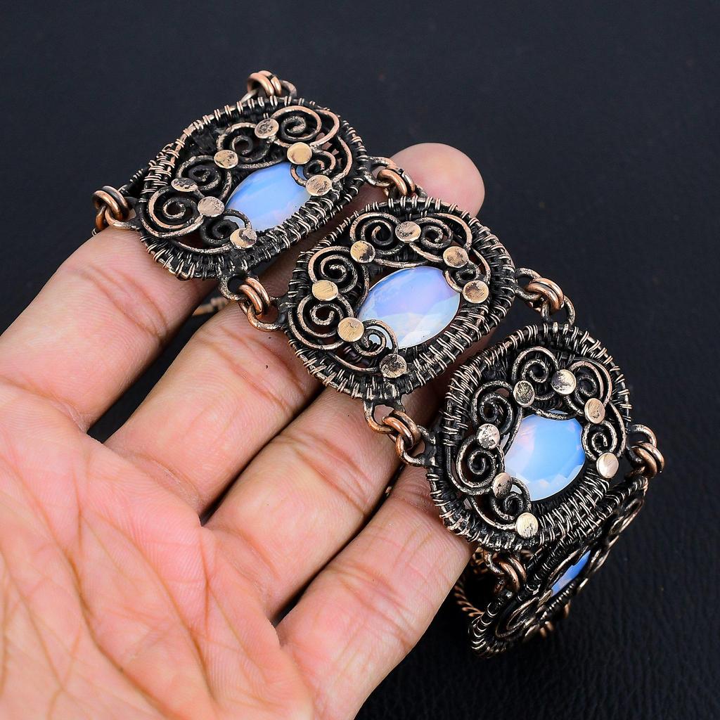 Milky Opal Handmade Latest Design Jewelry Bracelet,  999 Copper Wire Wrapped Gemstone Bracelet, Gift For Mother