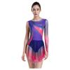Damen Gradient Leotard Kleid Langarm Ärmellos Strasssteine Unregelmäßiger Netzsaum Eiskunstlauf Ballett Body