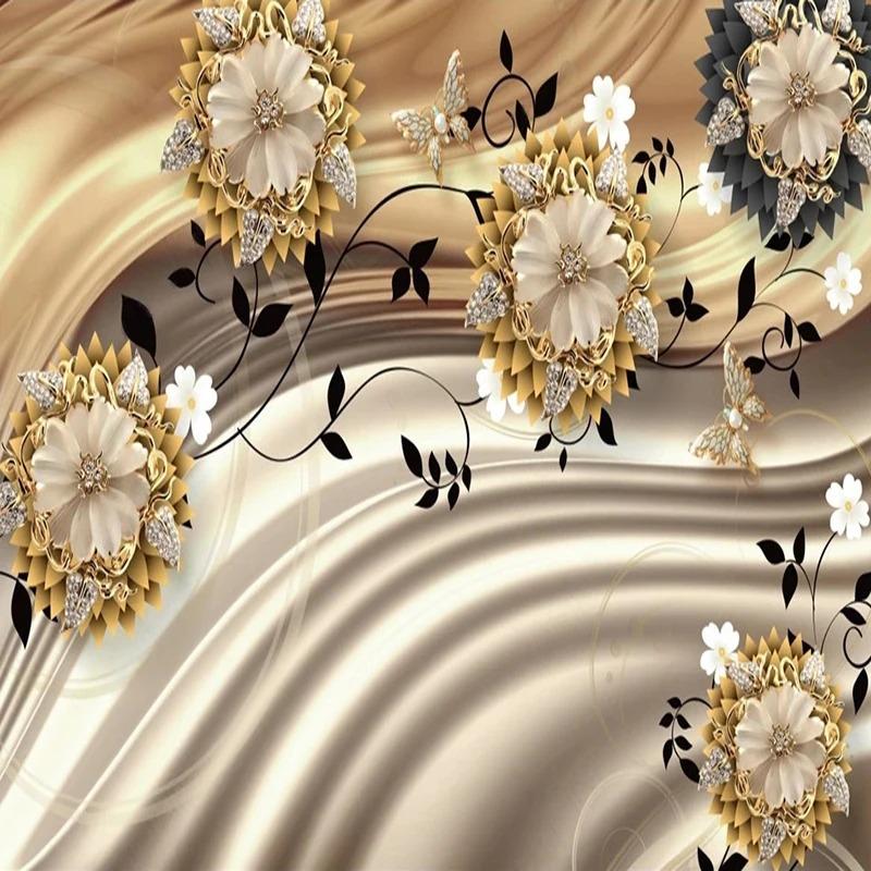 European Style Mural Luxury 3d Stereo Jewelry Flower Wall Paper Living Room Tv Sofa Bedroom Wallpaper Home Decor