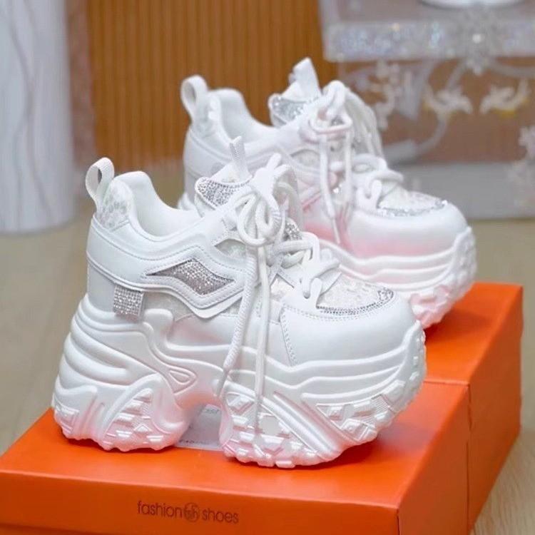 Thick-soled Dad Shoes Women's Spring 2025 New Rhinestone Warm and Heightening Women's Shoes Versatile Sports and Leisure Women's Shoes