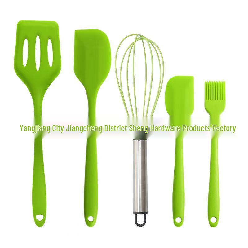 

Набор кухонной утвари из 5 предметов, силикон: Лопатка, Кисть для масла, Венчик и Кулинарная ложка