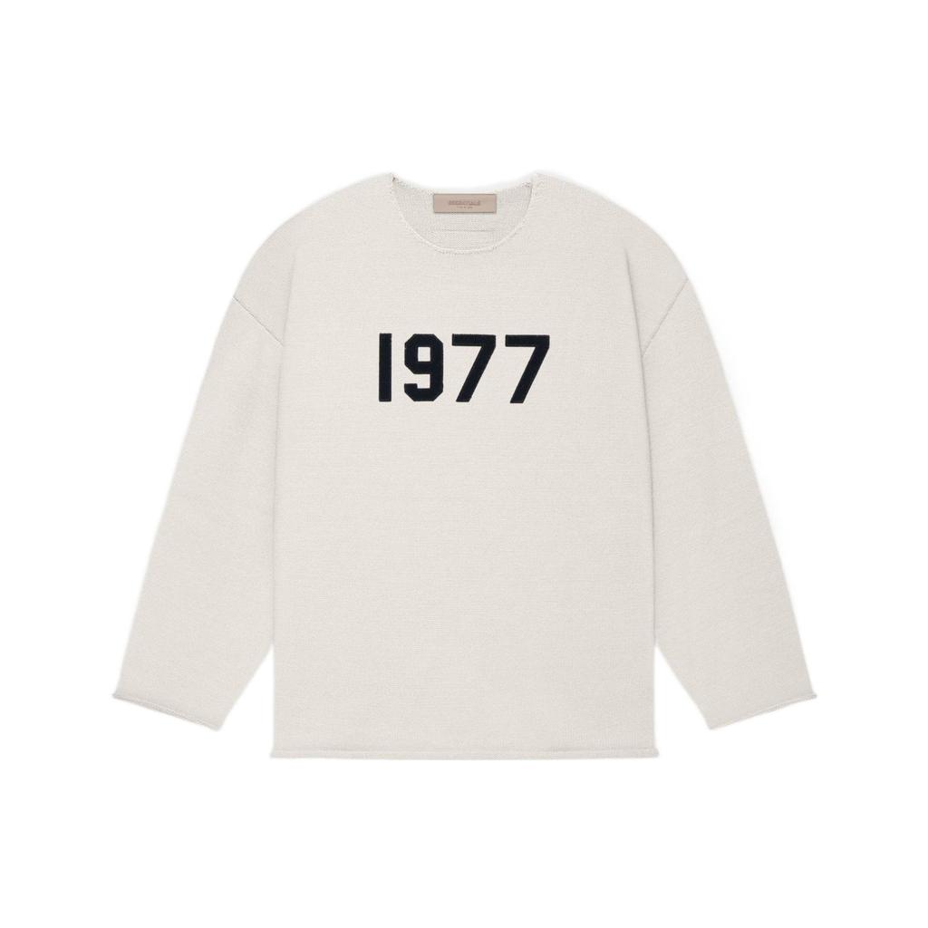 Fear of God Essentials 1977 Series SS22 Raw Edge Sweater With Flock Lettering Long Sleeve Men Sweater Wheat FOG-SS22-121