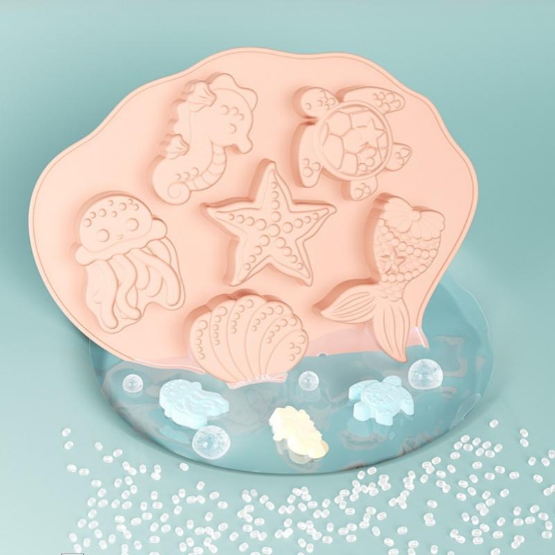 Ocean Fondant Silicone Mold Shells Mermaid Tail Seahorse Starfish Chocolate Mold Suitable For Mermaid Theme Cake Decoration Tool