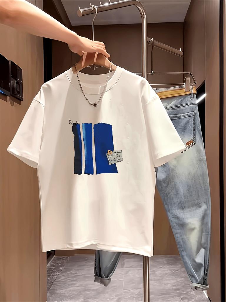 Fashion Unisexs Tshirt Pure Cotton Versatile Crew Neck Shortsleeve Tshirt Summer Casual Printed Top Streetwear Male Clothes