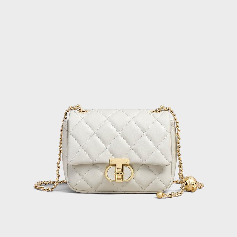 A New Versatile Chain Bag Autumn Crossbody Bag Genuine Leather Diamond High-end Commuting Small Square Bag