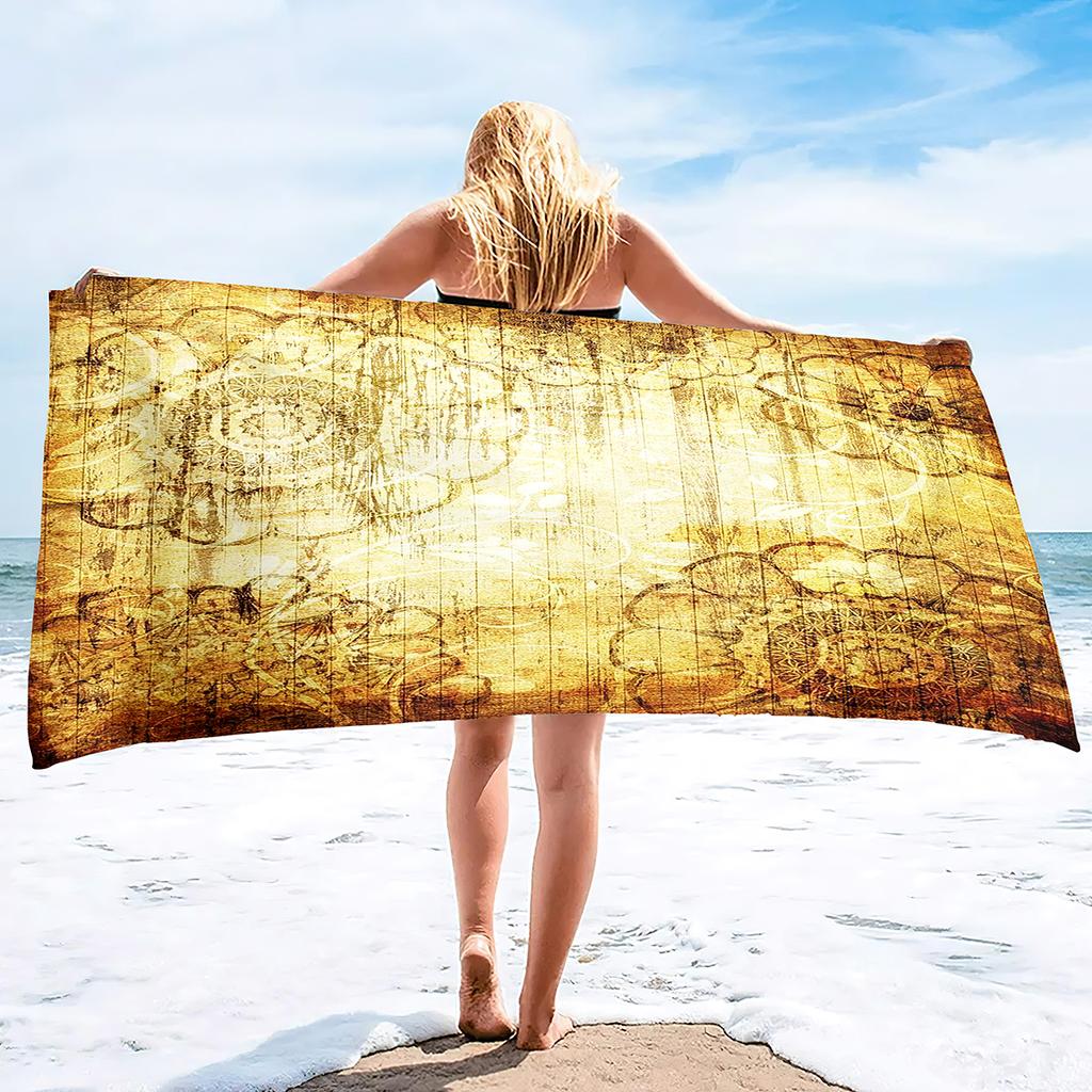 Asciugamano da Spiaggia Vintage Oro Asciugamano da Bagno Sovradimensionato, Asciugamano da Spiaggia Senza Sabbia Asciugamano Assorbente ad Asciugatura Rapida per Viaggio Piscina Yoga Palestra Sport